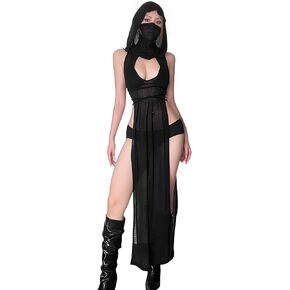 ملابس الهذيان للنساء ملابس الشارع الشهير فستان بغطاء للرأس ذو فتحة عالية Succubus مثير لباس السباحة الهذيان