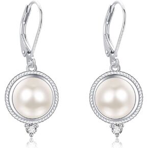 POPLYKE Fresh Water Pearl Dangle Earrings 925 Sterling Silver Black Pearl Leverback Earrings for Women Girls Birthday Gifts Hypoallergenic
