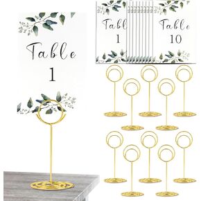 20 Pcs Golden Table Number Holders, 10 Card Holders & 10 Number Cards 5.98" – Name, Picture, and Place Table Card Holder Stand 3.35" – Memo & Sign Holders for Wedding, Birthday, Restaurant & Parties