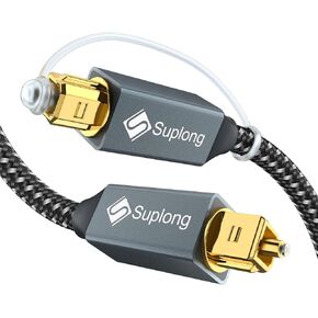 Suplong Optical Audio Cable 24K Gold-Plated Digital Optical Audio Toslink Cable for [S/PDIF] LG/Samsung/Sony/Philips Sound Bar, Smart TV, Home Theater, PS4, Xbox & Playstation (3.3ft, Grey, 1)
