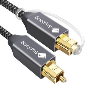 Suplong Optical Audio Cable 24K Gold-Plated Digital Optical Audio Toslink Cable for [S/PDIF] LG/Samsung/Sony/Philips Sound Bar, Smart TV, Home Theater, PS4, Xbox & Playstation (3.3ft, Grey, 1)