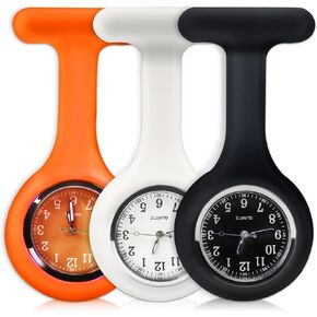 Set of 3 Nurse Watch Brooch, Glow in Dark Design, Health Care Nurse Doctor Paramedic Medical Brooch Fob Watch (Orange, White, Black)