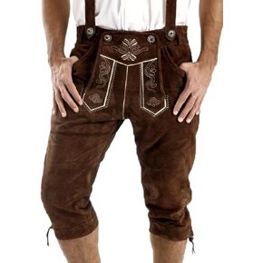 Mens Knee Breeches German Bavarian Lederhosen Oktoberfest Brown Lederhosen