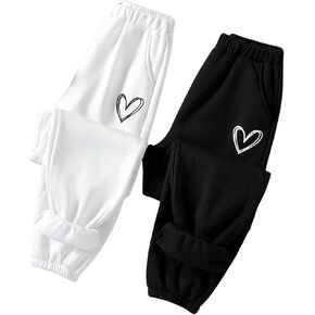 Floerns Girl's 2 Pcs Elastic Waist Heart Print Active Jogger Sweatpants with Pocket