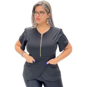 Top Scrubs for Women, Aestheticians Uniform for Spa, Black Esthetician Scrub. Short Sleeves and Bleach Proof Stylist Jacket.