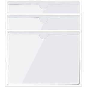 50 Pack Clear Adhesive Index Card Pockets, PVC Labels Holders for Storage Bins and Library Card, Ideal Card Holder with Top Open for Loading and Protecting Your Cards (3'' x 5'')