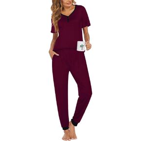 طقم بيجامات Ekouaer للسيدات مكون من قطعتين طقم صالة بأكمام قصيرة وسراويل Pjs Joggers ملابس نوم مع جيوب in Kuwait
