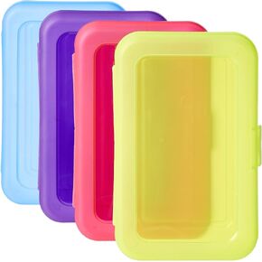 Amazon Basics Plastic Pencil Box, Pack of 4, Multi, Solid