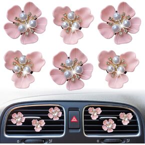 Bling Daisy Air Vent Clips, 6 Pcs Pearl Flower Car Air Fresheners Vent Clips Cute Car Diffuser Vent Clip Rhinestone Car Decoration Car Interior Decor Car Accessories for Women (Pink)