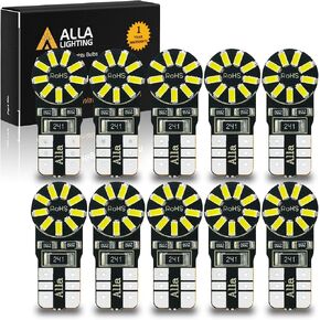 Alla Lighting 10x T10 168 194 LED Bulbs, 6000K White Super Bright 161 175 2825 W5W Bulb 3014 SMD 12V Replacement Bulbs for Trucks Cars License, Interior, Map, Dome, Trunk, Door Courtesy Lights Lamps