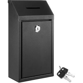 Metal Donation Box Collection Box Safe Suggestion Box with Lock Wall Mounted Mailbox Delivery Ballot Box Key Drop Box for Home Office Outdoor Door, 10.24 x 5.71 x 2.95 Inch (Beige)