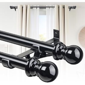Double Curtain Rods for windows, 1 Inch Diameter double rod curtain rods Heavy Duty Decorative Drapery Rod for Windows 28 to 42 Inch Black