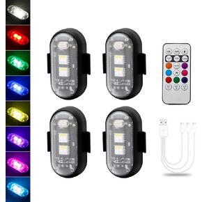 LECART 4 Pcs Magnetic Led Strobe Lights with Remote Control 8 Colors Wireless Led Anti Collision Lights Rechargeable Emergency Strobe Warning Flashing Lights for Cars Motorcycle Bike Drone Scooter