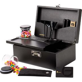 Large Bamboo Box Tray Set With Combination Lock, 2024 Newest Locking Home Decorative Box, Lockable Box for Accessories Tool (Black)