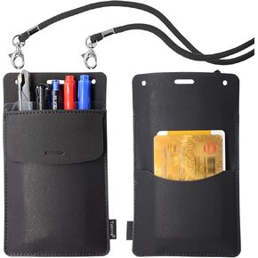 Pocket Protector, 3 Pack Leather Pen Pencil Holder Pouch Organizer for Men Pocket Shirt Lab Coat Small Tools, Designed with a Lanyard & an Extra Back Pocket, Thick PU Leather, Black