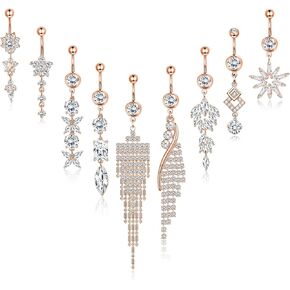 ORAZIO Dangle Belly Button Rings for Women 14G Stainless Steel CZ Navel Rings Belly Rings Belly Piercing