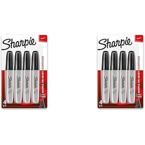 Sharpie Permanent Markers, Chisel Tip, Black, 4 Count