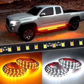 Nilight Truck Running Board Lights 2PCS 60 Inch LED Side Maker White Courtesy Light & Sequential Amber Turn Signal Lighting Strips Kit for Trucks Pickup SUV