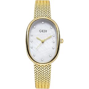 Fashion Elegant Women's Quartz Watch,Oval Dial, Mother-of-Pearl Face, Slim Minimalist Design, Adjustable Stainless Steel Mesh Band，Waterproof Quartz Wristwatch for Female Student