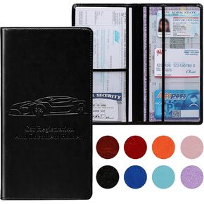Car Registration and Insurance Card Holder for Women Men, Black Glove Box Paperwork Organizer with Magnetic Buckle for Easy Access and Protect Documents and Various Cards in Vehicle