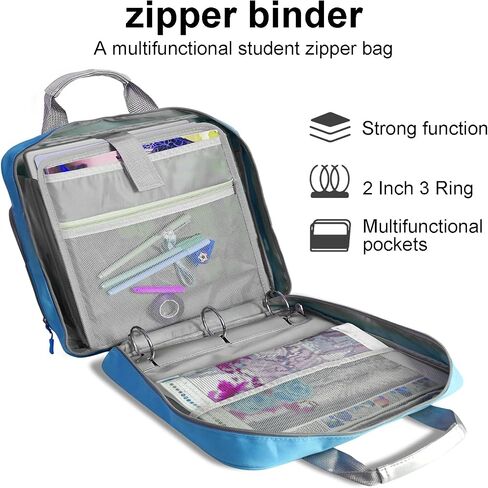 2 Inch 3 Ring Zipper Binder - Trapper Keeper Binder with Strap - 500 Sheet Capacity & Multi-Pockets for School and Office Binder Organizer (Black) in Kuwait
