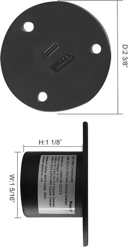 مقبس شاحن USB Facon 12V RV، QC3.0 شاحن سريع USB من النوع A + النوع C PD 18W، منفذ شحن USB RV مثبت على الحائط، لمنزل متنقل RV Trailer Camper Boat Marine (أسود) in Kuwait