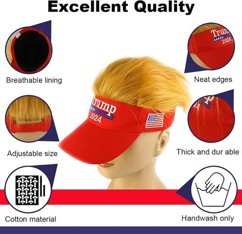 Trump 2024 Hat with Hair and Funny Trump Unisex Socks Combo, Wig Cap Embroidery Adjustable, Perfect Trump Merchandise Gift-Great for Election Day and Independence Day Red in Saudi Arabia