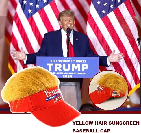 Trump 2024 Hat with Hair and Funny Trump Unisex Socks Combo, Wig Cap Embroidery Adjustable, Perfect Trump Merchandise Gift-Great for Election Day and Independence Day Red in Saudi Arabia