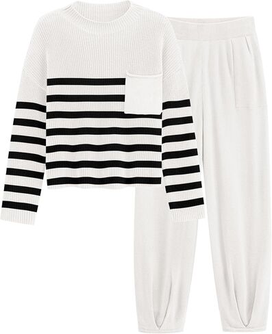 PRETTYGARDEN Women's Fall 2 Piece Sweater Set Casual Pullover Top High Waisted Sweatpants Tracksuit Lounge Outfits in Kuwait