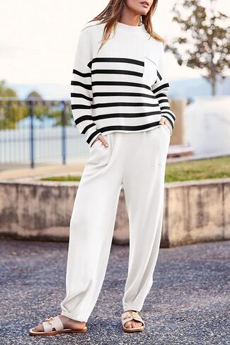 PRETTYGARDEN Women's Fall 2 Piece Sweater Set Casual Pullover Top High Waisted Sweatpants Tracksuit Lounge Outfits in Kuwait