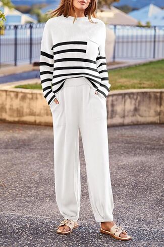 PRETTYGARDEN Women's Fall 2 Piece Sweater Set Casual Pullover Top High Waisted Sweatpants Tracksuit Lounge Outfits in Kuwait