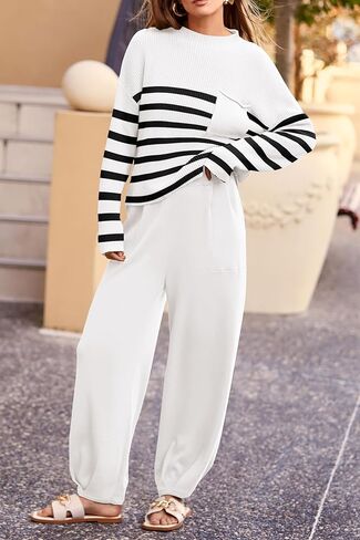 PRETTYGARDEN Women's Fall 2 Piece Sweater Set Casual Pullover Top High Waisted Sweatpants Tracksuit Lounge Outfits in Kuwait