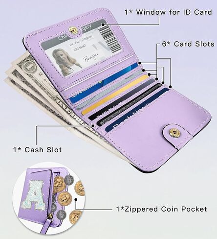 Initial RFID Wallet Small Teen Girl Gifts Trendy Stuff Women Birthday Graduation Christmas Gift Idea for Girls 6 7 8 9 10 11 12 13 14 Year Old Preppy Cute Girly Travel Necessities Purple A in Saudi Arabia