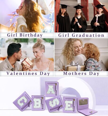 Initial RFID Wallet Small Teen Girl Gifts Trendy Stuff Women Birthday Graduation Christmas Gift Idea for Girls 6 7 8 9 10 11 12 13 14 Year Old Preppy Cute Girly Travel Necessities Purple A in Saudi Arabia