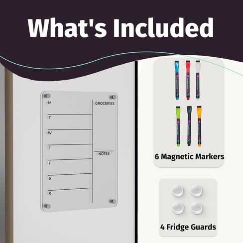 11" x 14" Menu Board for Kitchen | 8 Markers and Fridge Guards Included | Acrylic Calendar for Fridge | Weekly Meal Planner for Fridge | Clear White Board for Fridge | Weekly Dry Erase Board in Saudi Arabia