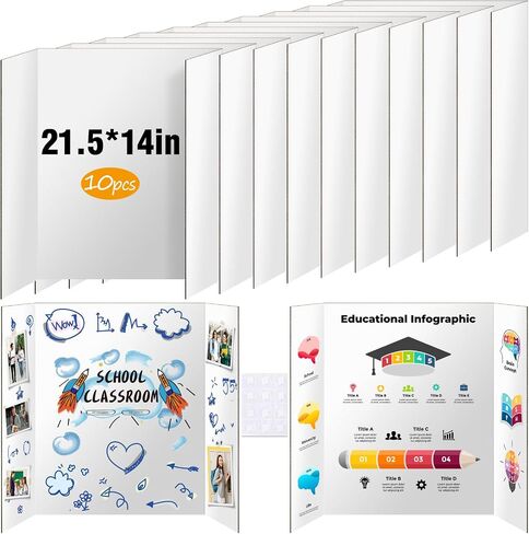 50 Pack Trifold Poster Board, IKAYAS 21.5" X 14" Double Sided White Poster Boards, Science Fair Display Boards Posterboard Foamboard for Mounting, Prints, Art, Display, Projects Classroom Supplies in Saudi Arabia