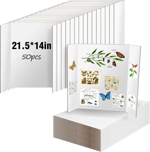 50 Pack Trifold Poster Board, IKAYAS 21.5" X 14" Double Sided White Poster Boards, Science Fair Display Boards Posterboard Foamboard for Mounting, Prints, Art, Display, Projects Classroom Supplies in Saudi Arabia