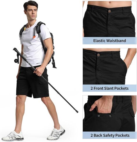 Men's 10'' Stretch Cargo Shorts Relaxed Fit Elastic Waist Hiking Work Shorts with Pockets in Saudi Arabia