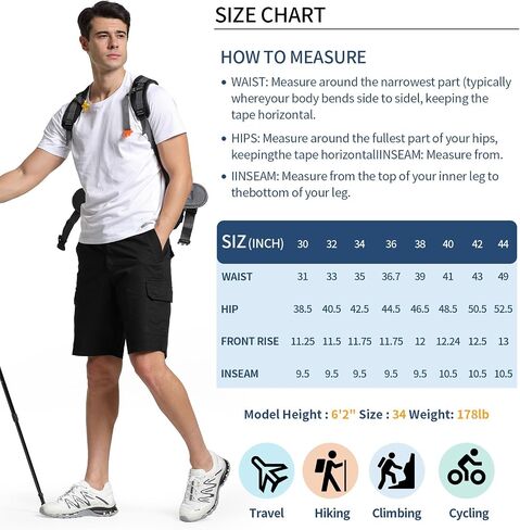 Men's 10'' Stretch Cargo Shorts Relaxed Fit Elastic Waist Hiking Work Shorts with Pockets in Saudi Arabia