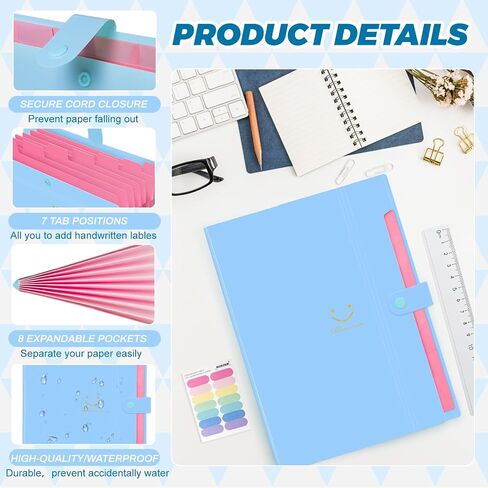 Expanding File Folder, 8 Pockets Accordion File Organizer, A4 Letter Size Paper Document Receipt Organizer Accordian Filing Folder for Classroom, Home, Office and Travel(Purple) in Saudi Arabia