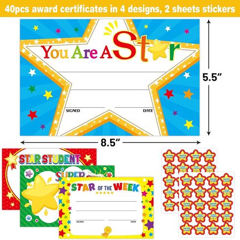 Star Student Certificates of Award 40Pcs Recognition Rewards You’re a Star Awards for Teachers Achievement Classroom School Supplies in Kuwait