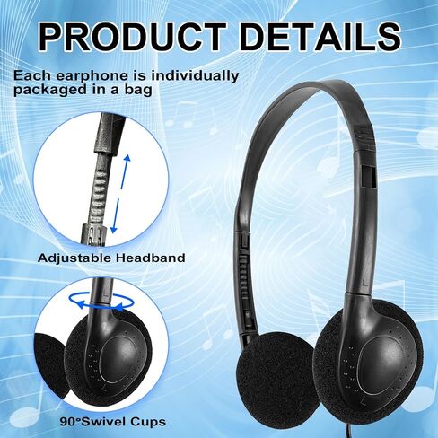 CN-Outlet Bulk Headphones for Classroom Kids Multi Colored 50 Pack, Wholesale Over Ear Student Head Phones Perfect for Schools, Libraries, Computer Lab, Testing Centers, Museums, Hotels in Kuwait
