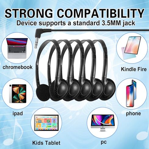 CN-Outlet Bulk Headphones for Classroom Kids Multi Colored 50 Pack, Wholesale Over Ear Student Head Phones Perfect for Schools, Libraries, Computer Lab, Testing Centers, Museums, Hotels in Kuwait
