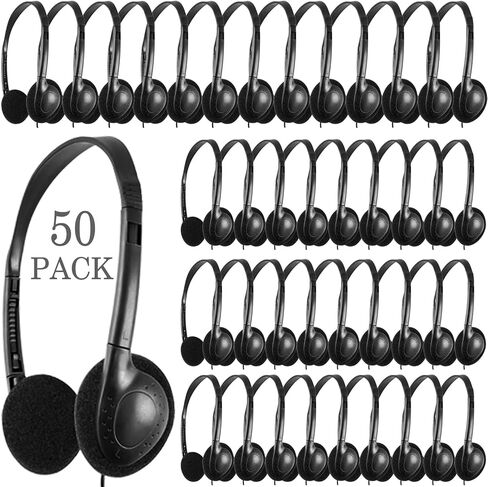 CN-Outlet Bulk Headphones for Classroom Kids Multi Colored 50 Pack, Wholesale Over Ear Student Head Phones Perfect for Schools, Libraries, Computer Lab, Testing Centers, Museums, Hotels in Kuwait