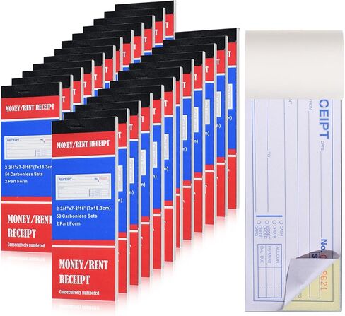12 Pads Money and Rent Receipt Book 2.75 x 7.2 Inch Receipt Log Book Bound Cover 2 Part Carbonless Receipt Book with Carbonless Copies 50 Sets Per Book in Saudi Arabia
