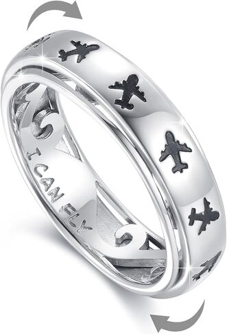 cuoka s925 الفضة الاسترليني خاتم القلق الطائرة الطيران السفر jelwery للنساء في سن المراهقة الفتيات أفضل الهدايا لمضيفات الطيران مضيفات الطيارين in Kuwait