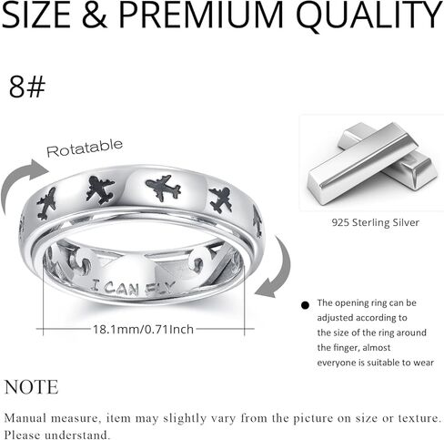 cuoka s925 الفضة الاسترليني خاتم القلق الطائرة الطيران السفر jelwery للنساء في سن المراهقة الفتيات أفضل الهدايا لمضيفات الطيران مضيفات الطيارين in Kuwait