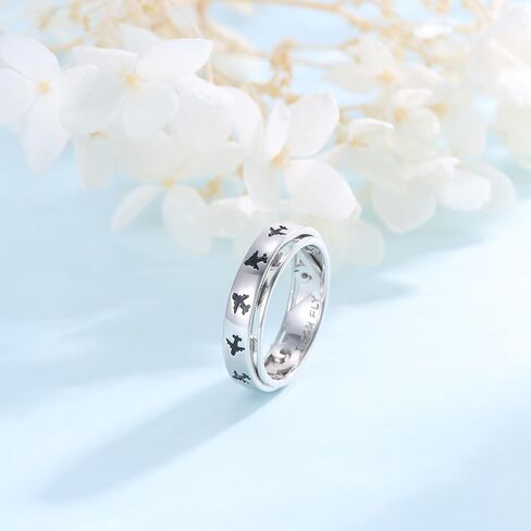 cuoka s925 الفضة الاسترليني خاتم القلق الطائرة الطيران السفر jelwery للنساء في سن المراهقة الفتيات أفضل الهدايا لمضيفات الطيران مضيفات الطيارين in Kuwait