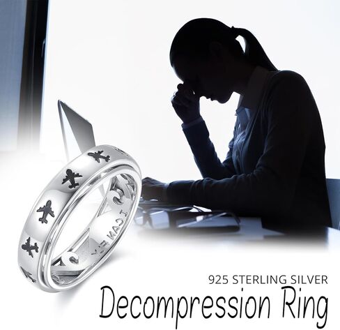 cuoka s925 الفضة الاسترليني خاتم القلق الطائرة الطيران السفر jelwery للنساء في سن المراهقة الفتيات أفضل الهدايا لمضيفات الطيران مضيفات الطيارين in Kuwait