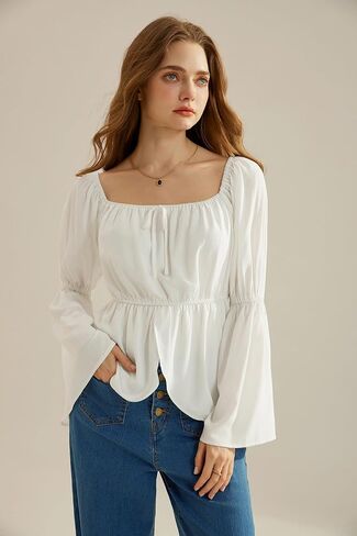 Scarlet Darkness Renaissance Shirt Women Off Shoulder Bell Sleeve Tops Pirate Peasant Blouse in Kuwait